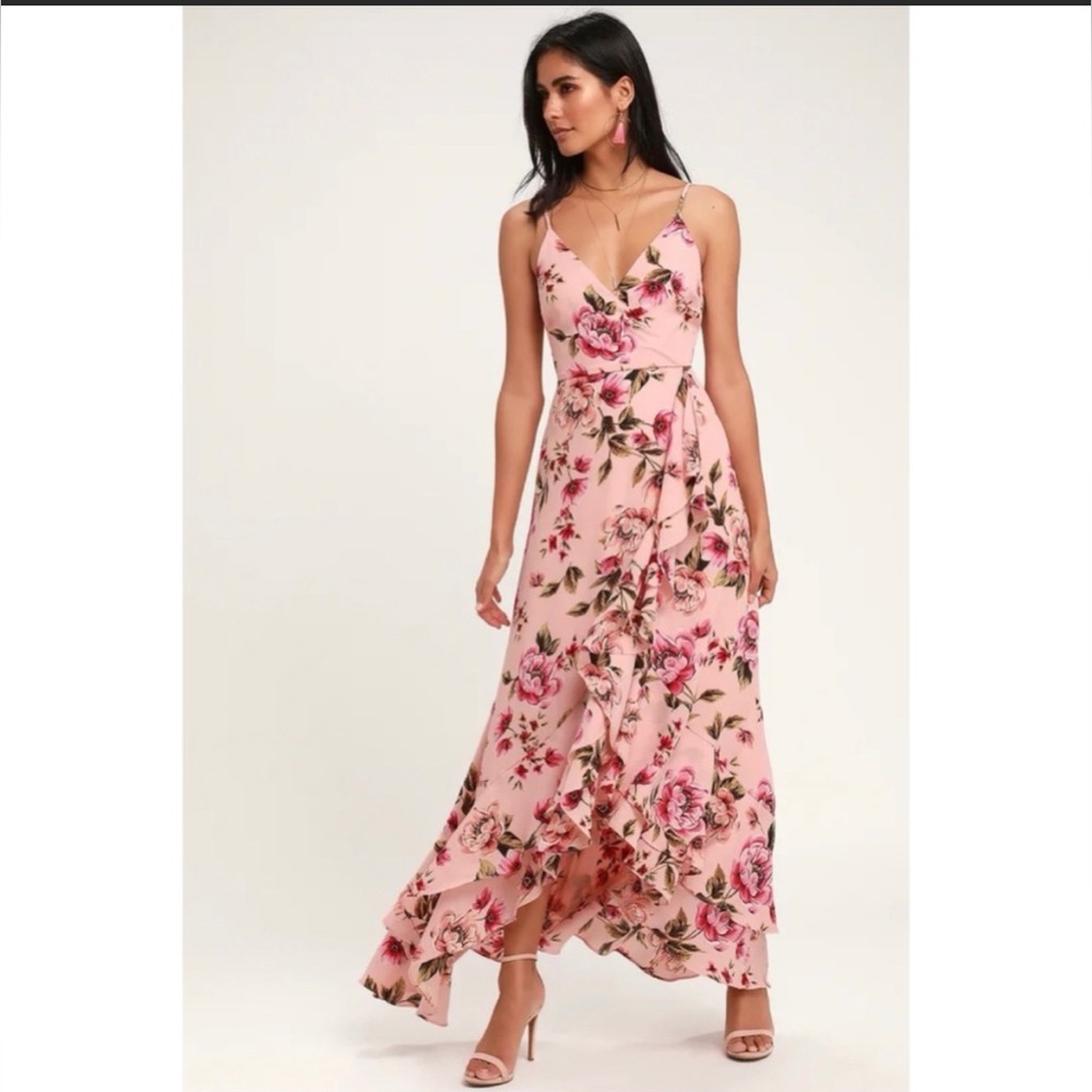 Lulus Medium Pink Lined Floral Maxi Dress